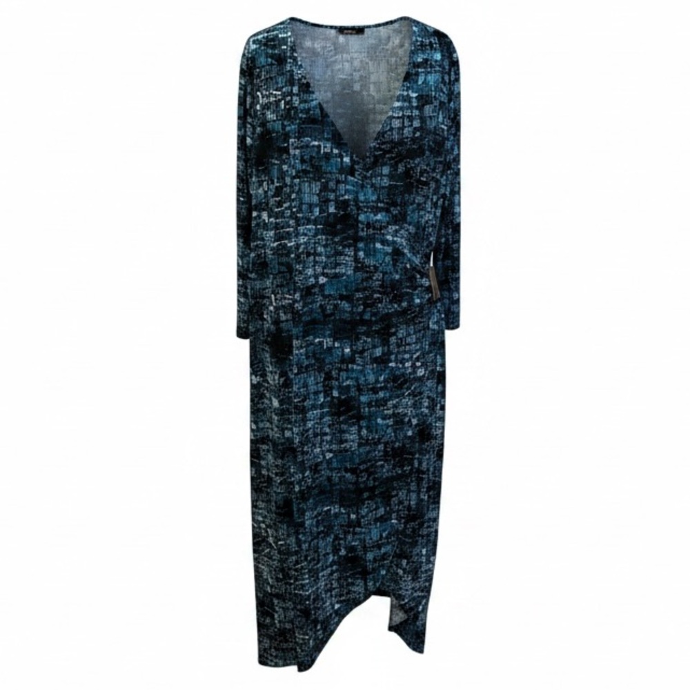 Catherines Blue Teal Patterned V-Neck Maxi Dress